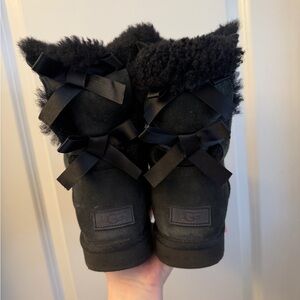 UGG Black Boots with Ribbon Accents